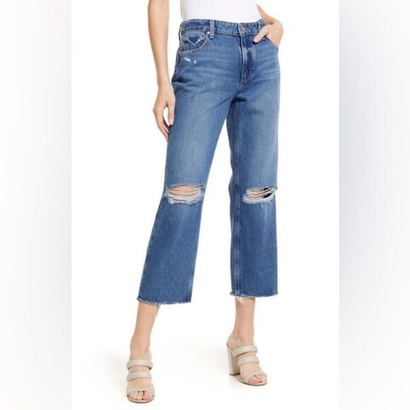 Paige Jeans Women’s 27 Noella Sledge Destructed Distressed Denim Straight Crop - Picture 1 of 12
